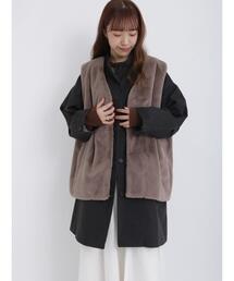 Samansa Mos2 | ボアベスト付スタンドカラーコート(ベスト)