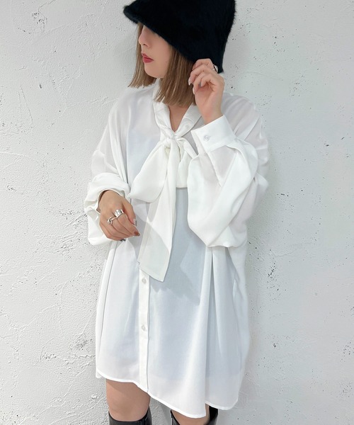 apres jour mignon（アプレジュールミニョン）の「ボウタイチュニック【ZOZOTOWN限定アイテム】（シャツ/ブラウス・レディース・オフホワイト/ブラック/アイボリー・フリー/X-LARGE）」の4枚目の写真