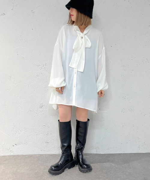 apres jour mignon（アプレジュールミニョン）の「ボウタイチュニック【ZOZOTOWN限定アイテム】（シャツ/ブラウス・レディース・オフホワイト/ブラック/アイボリー・フリー/X-LARGE）」の7枚目の写真