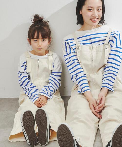 coen（コーエン）の「テープストラップオーバーオール（サロペット/オーバーオール・キッズ・ナチュラル/ネイビー・110/130/150）」の2枚目の写真