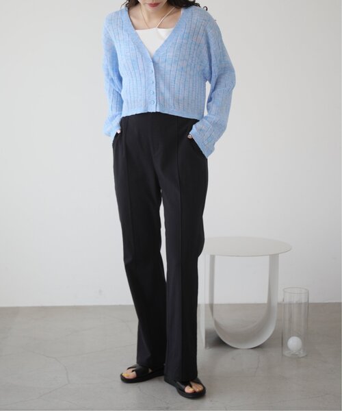 RAY CASSIN（レイカズン）の「S/M/L展開　リネンライクリラックスセミフレアパンツ（スラックス・レディース・ブラック/サックスブルー/ブラウン/ライトカーキ/ベージュ・SMALL/MEDIUM/LARGE）」の18枚目の写真