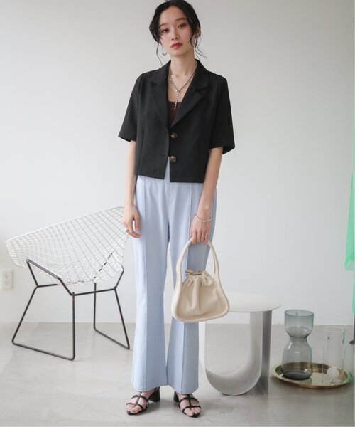 RAY CASSIN（レイカズン）の「S/M/L展開　リネンライクリラックスセミフレアパンツ（スラックス・レディース・ブラック/サックスブルー/ブラウン/ライトカーキ/ベージュ・SMALL/MEDIUM/LARGE）」の19枚目の写真