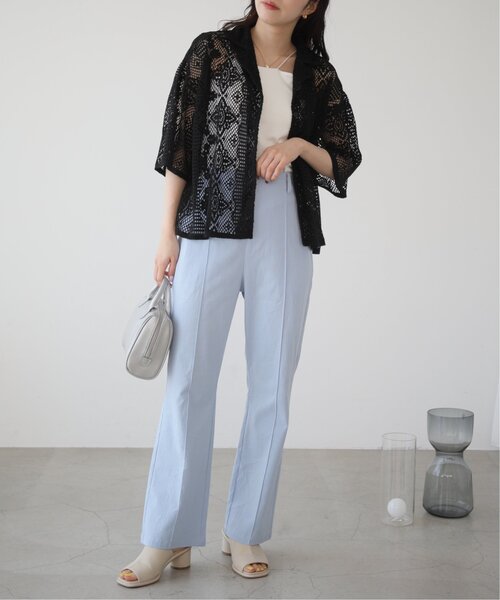 RAY CASSIN（レイカズン）の「S/M/L展開　リネンライクリラックスセミフレアパンツ（スラックス・レディース・ブラック/サックスブルー/ブラウン/ライトカーキ/ベージュ・SMALL/MEDIUM/LARGE）」の13枚目の写真