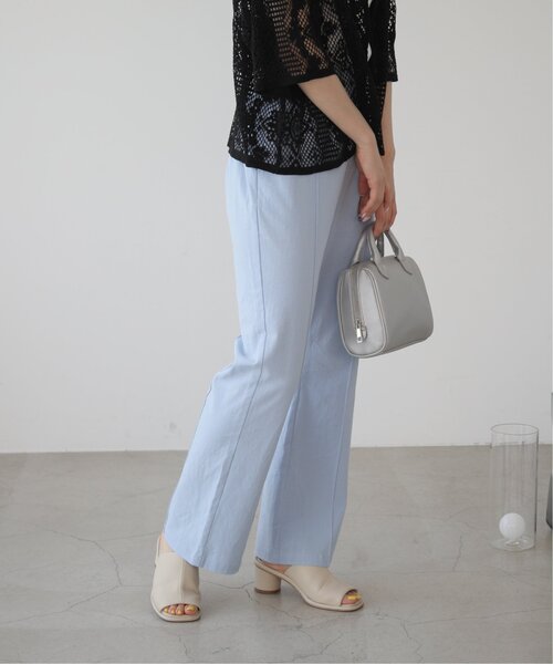 RAY CASSIN（レイカズン）の「S/M/L展開　リネンライクリラックスセミフレアパンツ（スラックス・レディース・ブラック/サックスブルー/ブラウン/ライトカーキ/ベージュ・SMALL/MEDIUM/LARGE）」の20枚目の写真