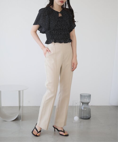 RAY CASSIN（レイカズン）の「S/M/L展開　リネンライクリラックスセミフレアパンツ（スラックス・レディース・ブラック/サックスブルー/ブラウン/ライトカーキ/ベージュ・SMALL/MEDIUM/LARGE）」の21枚目の写真