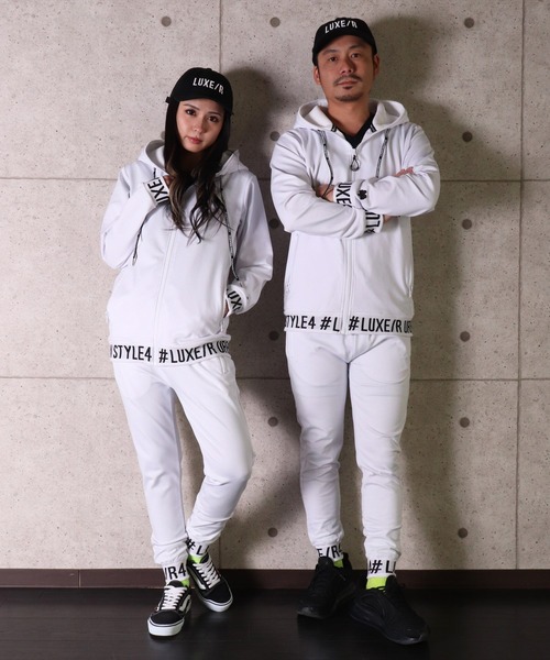 LUXE/R(ラグジュ)の「(RM)【ユニセックス】【LUXE/R】ポンチ ジャガード ロゴ リブ ジョガーパンツ(スウェットパンツ・メンズ・ブラック/グレー/ホワイト・MEDIUM/LARGE)」の6枚目の写真