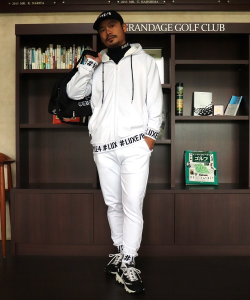 LUXE/R(ラグジュ)の「(RM)【ユニセックス】【LUXE/R】ポンチ ジャガード ロゴ リブ ジョガーパンツ(スウェットパンツ・メンズ・ブラック/グレー/ホワイト・MEDIUM/LARGE)」の13枚目の写真