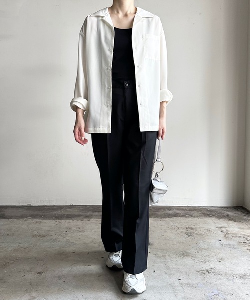 COMMON WARE(コモンウェアー)の「COMMONWARE:PE オープンカラーシャツ L/S(シャツ/ブラウス・レディース・オフホワイト/サックスブルー/グレイッシュベージュ/グリーン/モカ/ブラック・L/XL/M)」の7枚目の写真