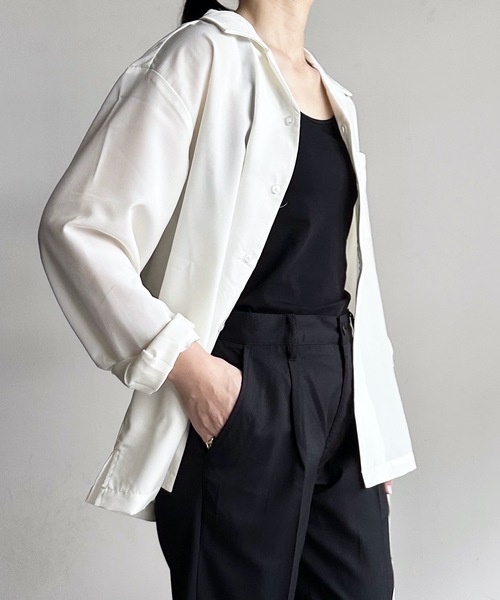 COMMON WARE(コモンウェアー)の「COMMONWARE:PE オープンカラーシャツ L/S(シャツ/ブラウス・レディース・オフホワイト/サックスブルー/グレイッシュベージュ/グリーン/モカ/ブラック・L/XL/M)」の9枚目の写真