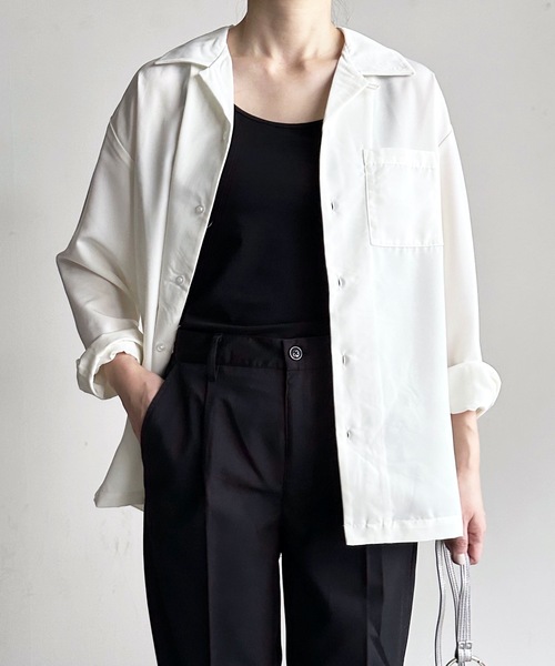 COMMON WARE(コモンウェアー)の「COMMONWARE:PE オープンカラーシャツ L/S(シャツ/ブラウス・レディース・オフホワイト/サックスブルー/グレイッシュベージュ/グリーン/モカ/ブラック・L/XL/M)」の10枚目の写真