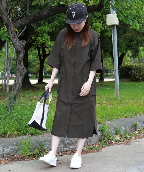 KRIFF MAYER Lady's Collection（クリフメイヤーレディースコレクション）の「キャンプワンピース（シャツワンピース・レディース・ブラウン/セージグリーン/カラフル/チャコール/イエロー・LARGE/MEDIUM）」の3枚目の写真