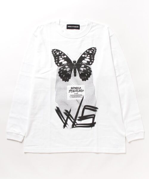 WORLD STANDARD(ワールドスタンダード)の「WORLD STANDARD/ワールドスタンダード バタフライアートプリント 長袖Tシャツ WSLT-006(Tシャツ/カットソー・メンズ・ホワイト/ブラック・XL/L/M)」の2枚目の写真