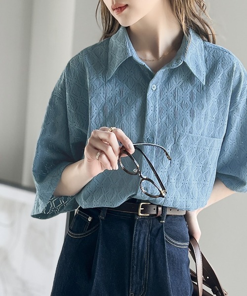 Java（ジャバ）の「《JaVaジャバ コラボ》夏っぽ抜け感たっぷり。格子柄レースオーバーサイズシャツ（シャツ/ブラウス・レディース・ライトベージュ/ブルー/ブラック/ライトグレー・LARGE/X-LARGE/MEDIUM/SMALL）」の20枚目の写真