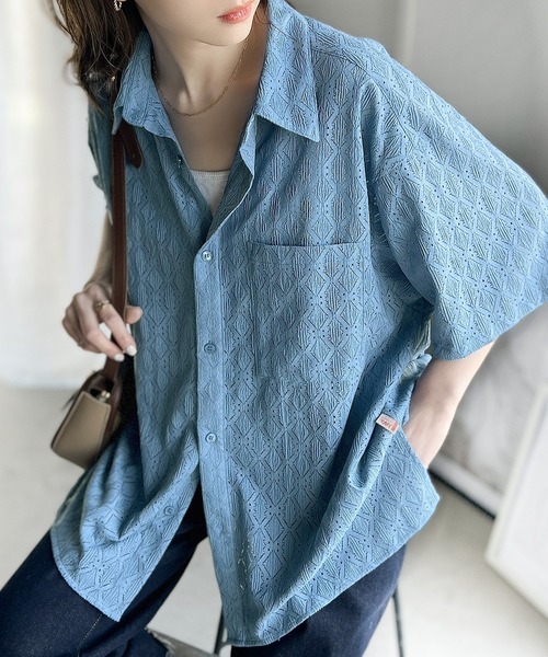 Java（ジャバ）の「《JaVaジャバ コラボ》夏っぽ抜け感たっぷり。格子柄レースオーバーサイズシャツ（シャツ/ブラウス・レディース・ライトベージュ/ブルー/ブラック/ライトグレー・LARGE/X-LARGE/MEDIUM/SMALL）」の18枚目の写真