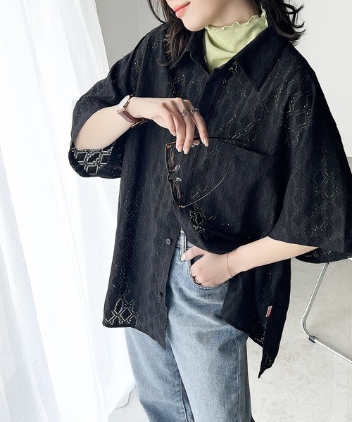 Java（ジャバ）の「《JaVaジャバ コラボ》夏っぽ抜け感たっぷり。格子柄レースオーバーサイズシャツ（シャツ/ブラウス・レディース・ライトベージュ/ブルー/ブラック/ライトグレー・LARGE/X-LARGE/MEDIUM/SMALL）」の11枚目の写真