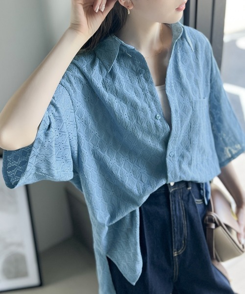 Java（ジャバ）の「《JaVaジャバ コラボ》夏っぽ抜け感たっぷり。格子柄レースオーバーサイズシャツ（シャツ/ブラウス・レディース・ライトベージュ/ブルー/ブラック/ライトグレー・LARGE/X-LARGE/MEDIUM/SMALL）」の17枚目の写真