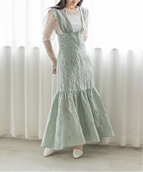 RANDA（ランダ）の「マーメイドラインジャンバースカート（スカート・レディース・グリーン/ブラック/クリーム・0/1）」の3枚目の写真