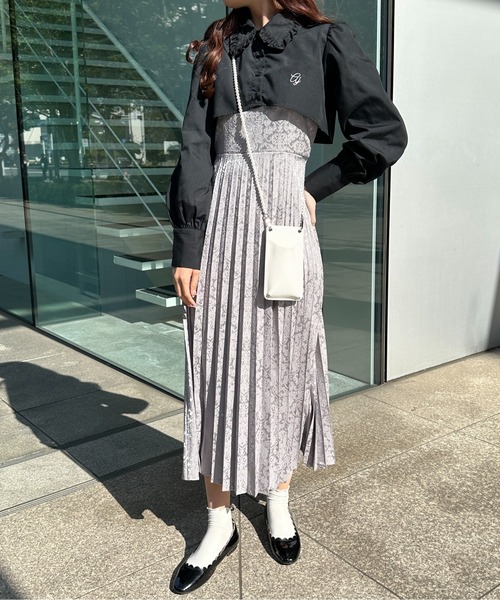 週末セール【美品】リボンジャガードワンピース グレー 38 セール】ジャガードリボンキャミワンピース【ZOZOTOWN限定アイテム