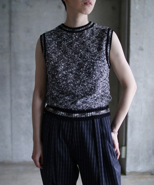 G.V.G.V.（ジーヴィージーヴィー）の「TWEED N/S KNIT（ニット/セーター・レディース・ピンク/ブラック・ONE SIZE）」の2枚目の写真