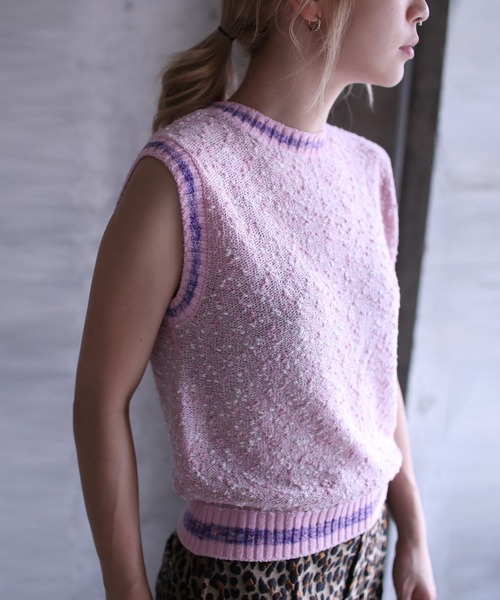 G.V.G.V.（ジーヴィージーヴィー）の「TWEED N/S KNIT（ニット/セーター・レディース・ピンク/ブラック・ONE SIZE）」の4枚目の写真