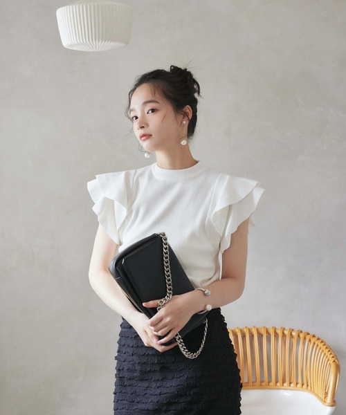 fifth（フィフス）の「ラッフルスリーブニット（ニット/セーター・レディース・ブラック/ホワイト・M）」の2枚目の写真