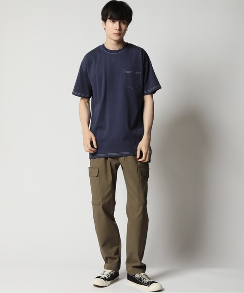 ARCADE(アーケード)の「ピーチ天竺 オーバーサイズ クルーネック ポケットTシャツ Skkone Vintage(Tシャツ/カットソー・メンズ・ネイビー系1/ネイビー/ブラック系1/ホワイト系1/ホワイト/カーキ/ベージュ系1/ブラック・L/LL/M)」の14枚目の写真