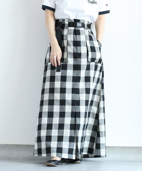 cepo(セポ)の「ブロックチェックベルトスカート(スカート・レディース・ブラック×ホワイト・S/M/L)」の1枚目の写真