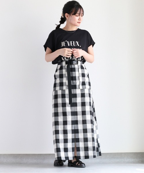 cepo(セポ)の「ブロックチェックベルトスカート(スカート・レディース・ブラック×ホワイト・S/M/L)」の6枚目の写真