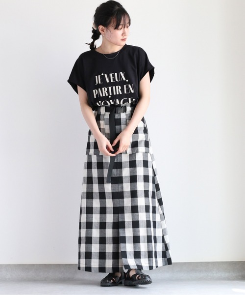 cepo(セポ)の「ブロックチェックベルトスカート(スカート・レディース・ブラック×ホワイト・S/M/L)」の2枚目の写真