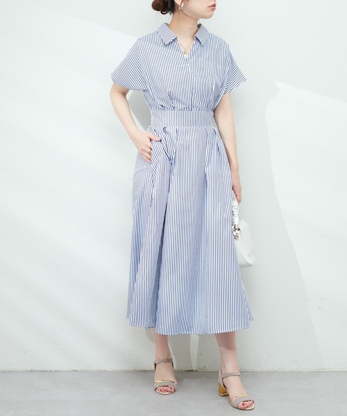 涼しげスキッパー衿お上品ワンピース