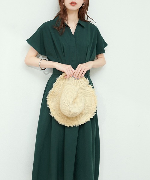 涼しげスキッパー衿お上品ワンピース