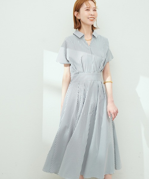 涼しげスキッパー衿お上品ワンピース