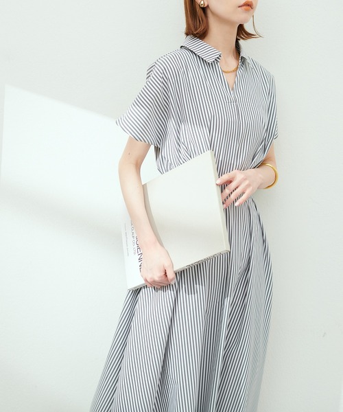 涼しげスキッパー衿お上品ワンピース