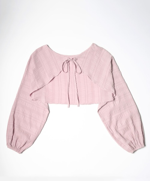 カーディガン シャーリングショート ボレロ レディース me+em select（ミームセレクト）の「【 7color 】フロント