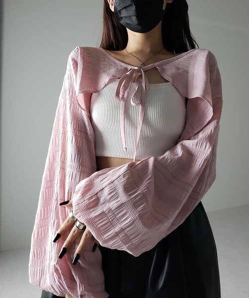 ちょこ ★新品★formforma シャーリングリボンボレロ×ダイヤ柄 フォルムフォルマ form forma 【formformaオリジナル】シャーリング