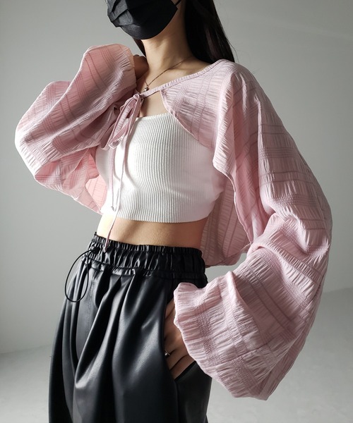 カーディガン シャーリングショート ボレロ レディース me+em select（ミームセレクト）の「【 7color 】フロント