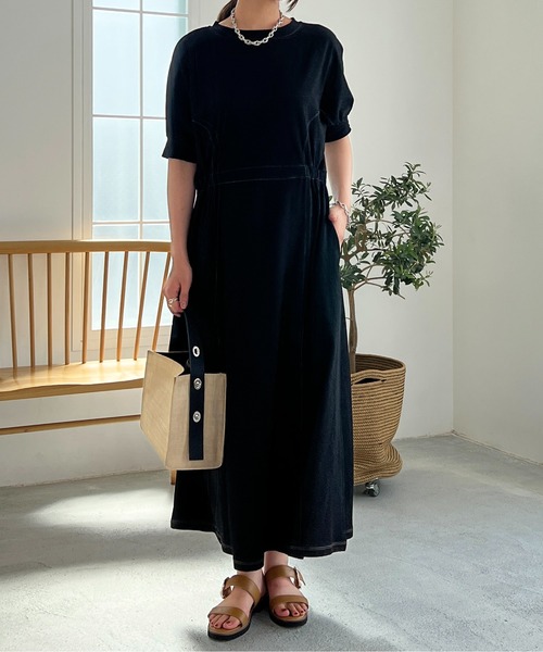 un dix cors（アンディコール）の「ドライタッチウエスト切替ワンピース（ワンピース・レディース・ブラック/カーキ・FREE）」の2枚目の写真