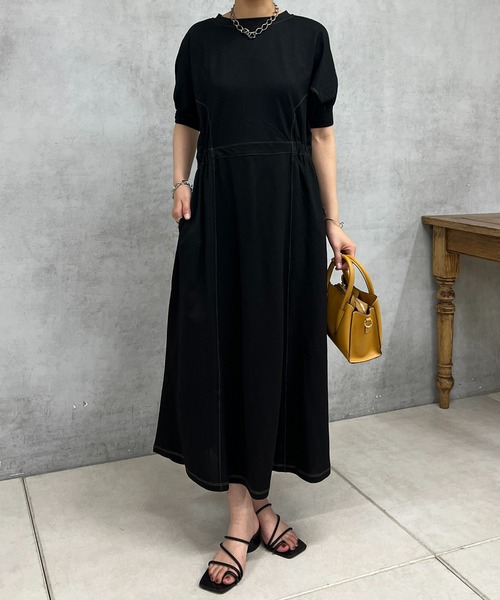 un dix cors（アンディコール）の「ドライタッチウエスト切替ワンピース（ワンピース・レディース・ブラック/カーキ・FREE）」の4枚目の写真