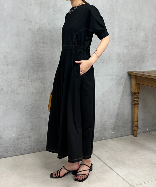 un dix cors（アンディコール）の「ドライタッチウエスト切替ワンピース（ワンピース・レディース・ブラック/カーキ・FREE）」の5枚目の写真