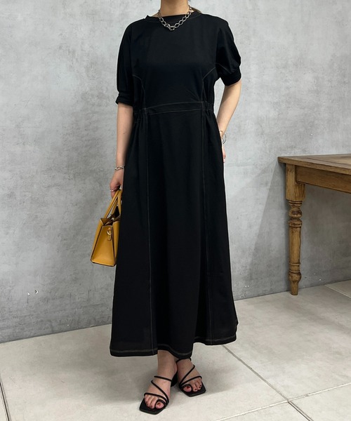 un dix cors（アンディコール）の「ドライタッチウエスト切替ワンピース（ワンピース・レディース・ブラック/カーキ・FREE）」の3枚目の写真