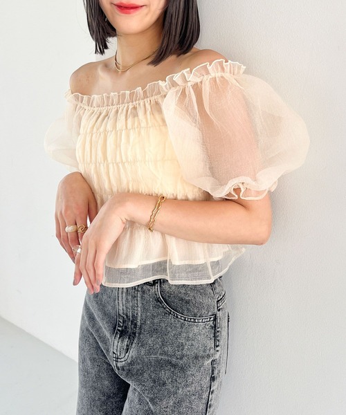 Heather（ヘザー）の「AZATOオーガンジーブラウス　908412（シャツ/ブラウス・レディース・ネイビー/ピンク/アイボリー・FREE）」の5枚目の写真