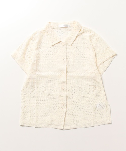 【23SS】Rene パール付き 半袖 ポロシャツ Sサイズ 白色 レース 23SS】Rene パール付き 半袖 ポロシャツ Sサイズ 白色 レース