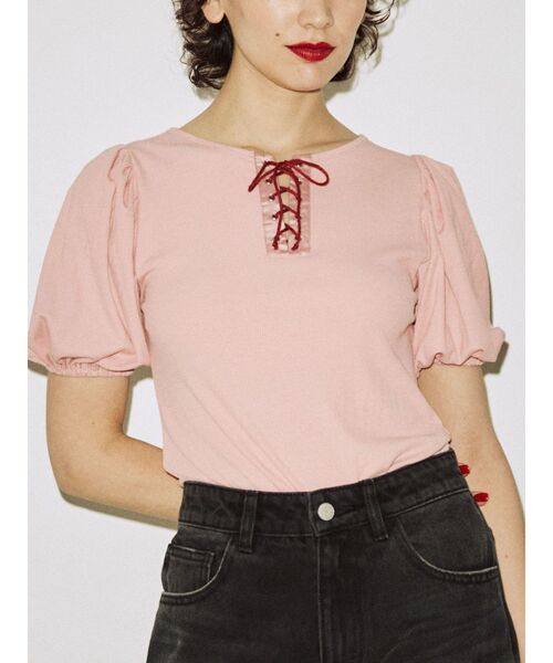 jouetie(ジュエティ)の「レースアップテレコトップス(Tシャツ/カットソー・レディース・ブラック/ブルー/オフホワイト/ピンク/イエロー・MEDIUM)」の11枚目の写真
