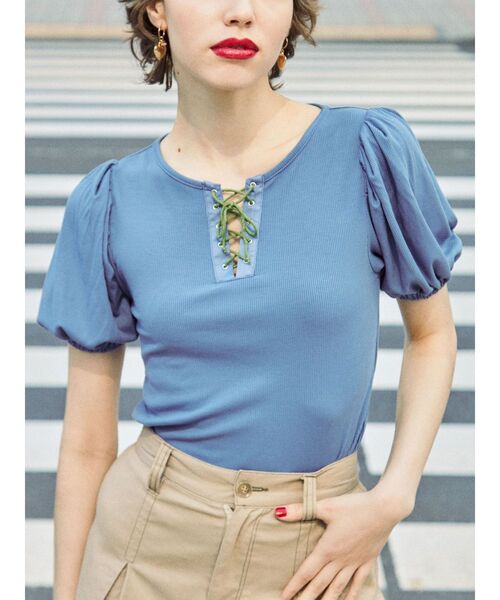 jouetie(ジュエティ)の「レースアップテレコトップス(Tシャツ/カットソー・レディース・ブラック/ブルー/オフホワイト/ピンク/イエロー・MEDIUM)」の17枚目の写真