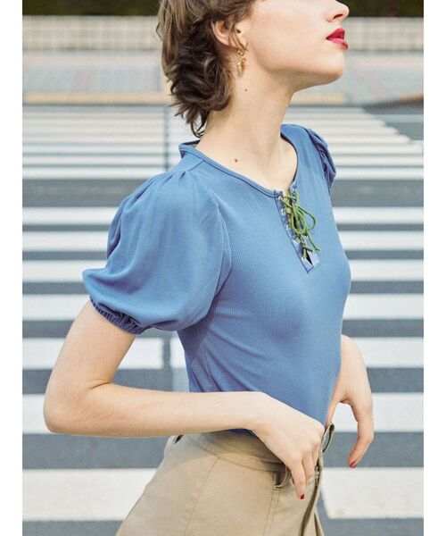 jouetie(ジュエティ)の「レースアップテレコトップス(Tシャツ/カットソー・レディース・ブラック/ブルー/オフホワイト/ピンク/イエロー・MEDIUM)」の20枚目の写真