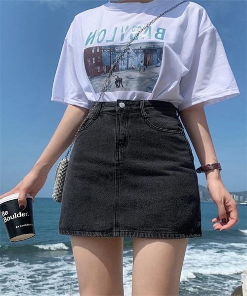 FREE STYLISTS(フリー スタイリスト)の「デニム ミニスカート(デニムスカート・レディース・ライトブルー/ブラック/ブルー/アイボリー/スミクロ・S/M/L/XL/XXL)」の4枚目の写真