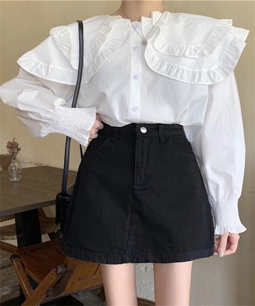 FREE STYLISTS(フリー スタイリスト)の「デニム ミニスカート(デニムスカート・レディース・ライトブルー/ブラック/ブルー/アイボリー/スミクロ・S/M/L/XL/XXL)」の20枚目の写真