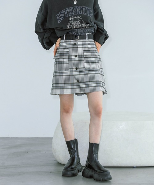 ✅いっし ページ✅Malbon プリーツスカート グリーン M✨ セール】 【洗濯機で洗える】チェック柄バルーンスカート （ロング