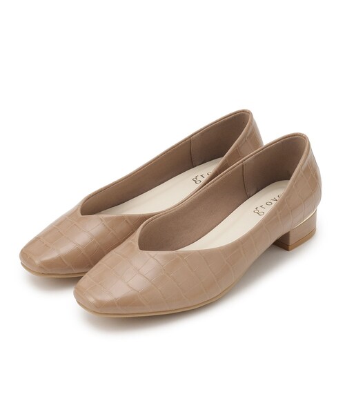 grove(グローブ)の「◆Vカットメタルパーツローヒールパンプス【人間工学】(パンプス・レディース・ベージュ系その他3/ブラック/オフホワイト・30/35/40)」の2枚目の写真
