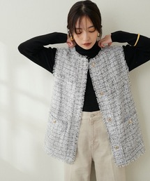 natural couture | フリンジデザイン金釦ツイードベスト(ベスト)